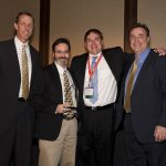Above: Rich Nee (left), Vice President and General Manager of Lifeline Vascular Access presents the Spirit of Alliance Award to Dr. Roger Coomer, Jim Bevis, RT(R), Center Manager and Dr. Todd Broome at the 2012 Lifeline Physician Operators Forum in Denver, CO.